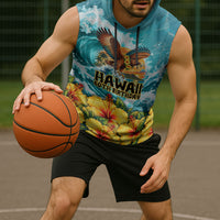 Personalized Hawaii 60th Birthday Eagle Sleeveless Hoodie Tropical Sunset Beach Hibiscus Ocean Wave TS04 - Polynesian Pride