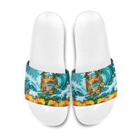 Personalized Hawaii 60th Birthday Eagle Slide Sandals Tropical Sunset Beach Hibiscus Ocean Wave