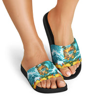 Personalized Hawaii 60th Birthday Eagle Slide Sandals Tropical Sunset Beach Hibiscus Ocean Wave