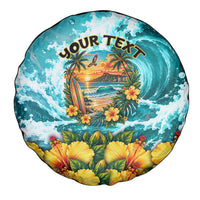 Personalized Hawaii 60th Birthday Eagle Spare Tire Cover Tropical Sunset Beach Hibiscus Ocean Wave