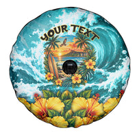 Personalized Hawaii 60th Birthday Eagle Spare Tire Cover Tropical Sunset Beach Hibiscus Ocean Wave