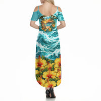 Personalized Hawaii 60th Birthday Eagle Summer Maxi Dress Tropical Sunset Beach Hibiscus Ocean Wave