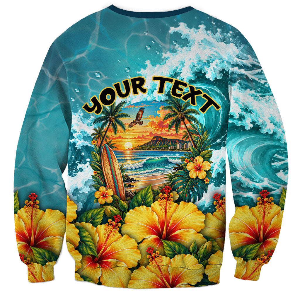 Personalized Hawaii 60th Birthday Eagle Sweatshirt Tropical Sunset Beach Hibiscus Ocean Wave