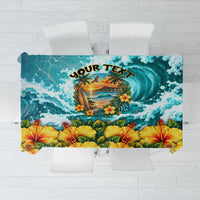Personalized Hawaii 60th Birthday Eagle Tablecloth Tropical Sunset Beach Hibiscus Ocean Wave TS04 Blue Yellow - Polynesian Pride