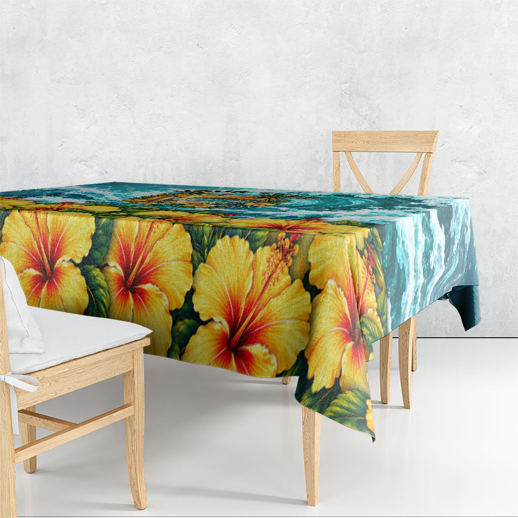 Personalized Hawaii 60th Birthday Eagle Tablecloth Tropical Sunset Beach Hibiscus Ocean Wave TS04 - Polynesian Pride
