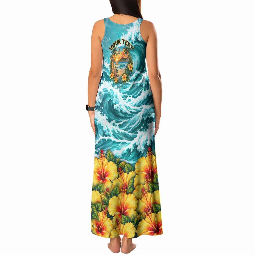 Personalized Hawaii 60th Birthday Eagle Tank Maxi Dress Tropical Sunset Beach Hibiscus Ocean Wave