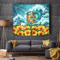 Personalized Hawaii 60th Birthday Eagle Tapestry Tropical Sunset Beach Hibiscus Ocean Wave