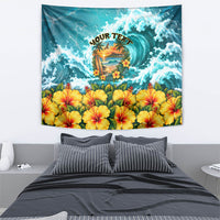 Personalized Hawaii 60th Birthday Eagle Tapestry Tropical Sunset Beach Hibiscus Ocean Wave