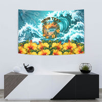 Personalized Hawaii 60th Birthday Eagle Tapestry Tropical Sunset Beach Hibiscus Ocean Wave