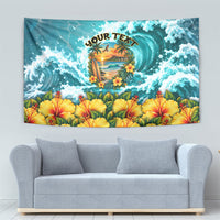 Personalized Hawaii 60th Birthday Eagle Tapestry Tropical Sunset Beach Hibiscus Ocean Wave
