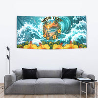 Personalized Hawaii 60th Birthday Eagle Tapestry Tropical Sunset Beach Hibiscus Ocean Wave