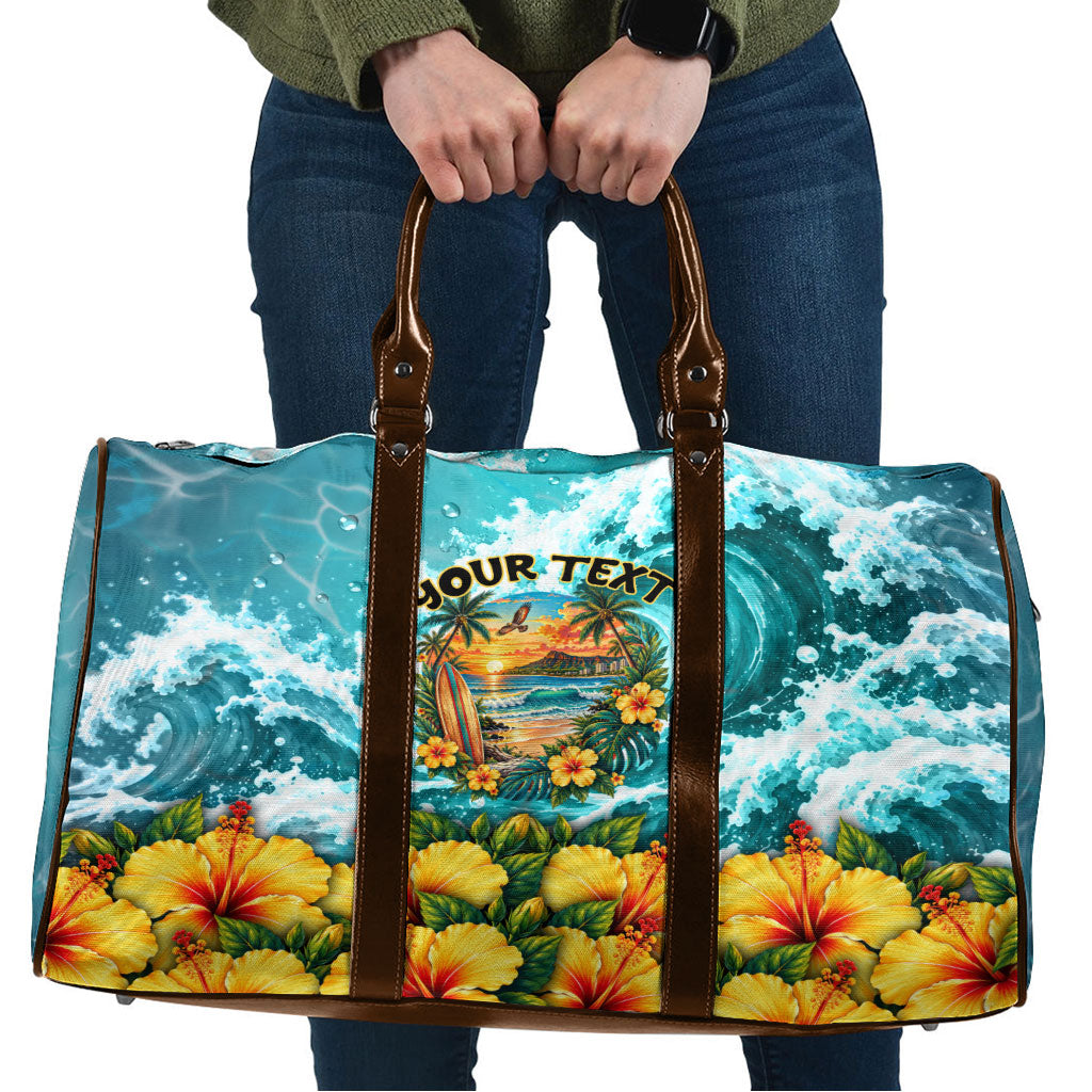 Personalized Hawaii 60th Birthday Eagle Travel Bag Tropical Sunset Beach Hibiscus Ocean Wave TS04 Blue Yellow - Polynesian Pride