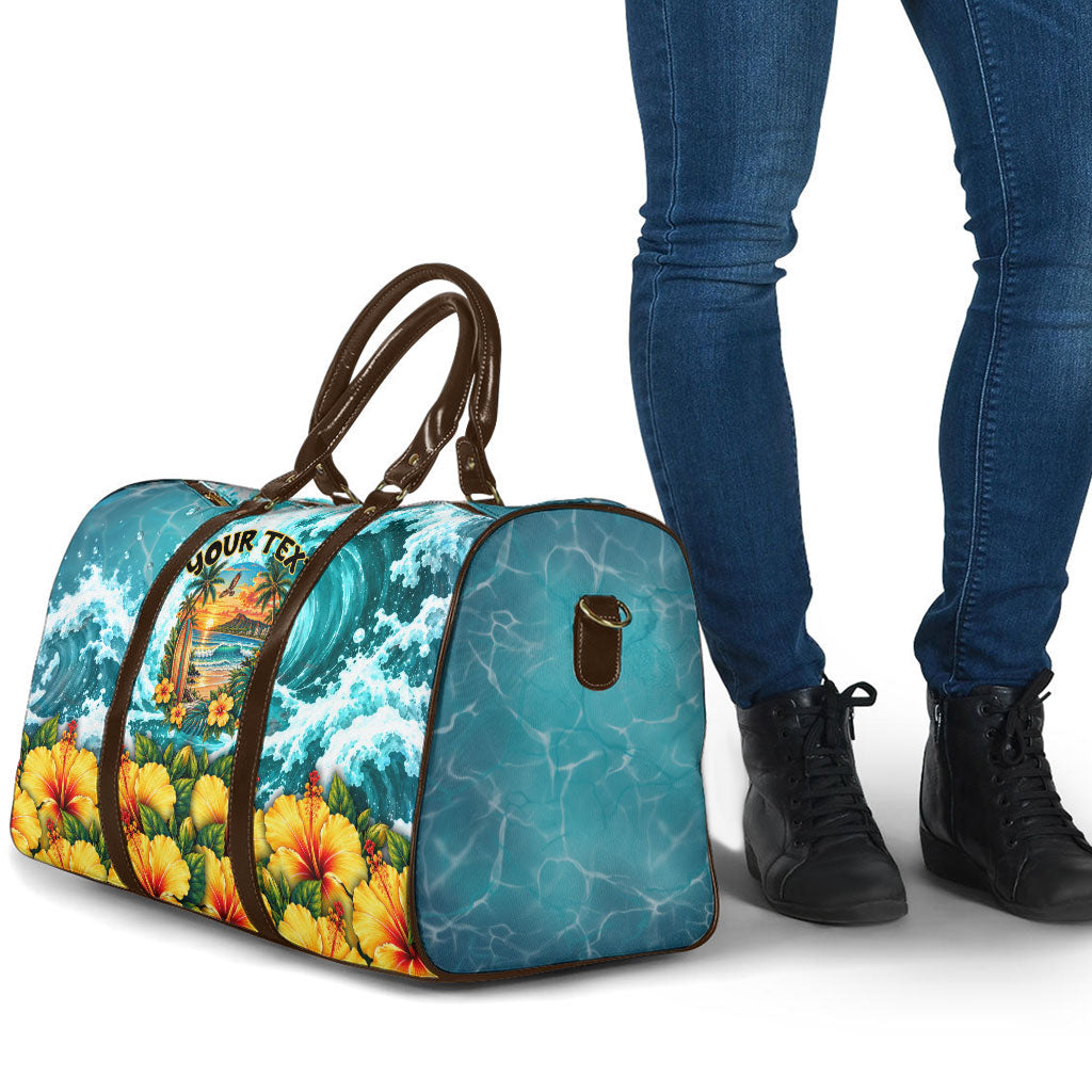 Personalized Hawaii 60th Birthday Eagle Travel Bag Tropical Sunset Beach Hibiscus Ocean Wave TS04 - Polynesian Pride