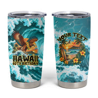 Personalized Hawaii 60th Birthday Eagle Tumbler Cup Tropical Sunset Beach Hibiscus Ocean Wave
