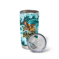 Personalized Hawaii 60th Birthday Eagle Tumbler Cup Tropical Sunset Beach Hibiscus Ocean Wave