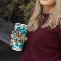 Personalized Hawaii 60th Birthday Eagle Tumbler Cup Tropical Sunset Beach Hibiscus Ocean Wave