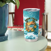Personalized Hawaii 60th Birthday Eagle Tumbler Cup Tropical Sunset Beach Hibiscus Ocean Wave