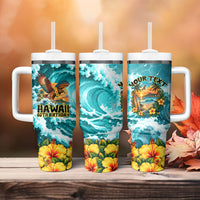 Personalized Hawaii 60th Birthday Eagle Tumbler With Handle Tropical Sunset Beach Hibiscus Ocean Wave