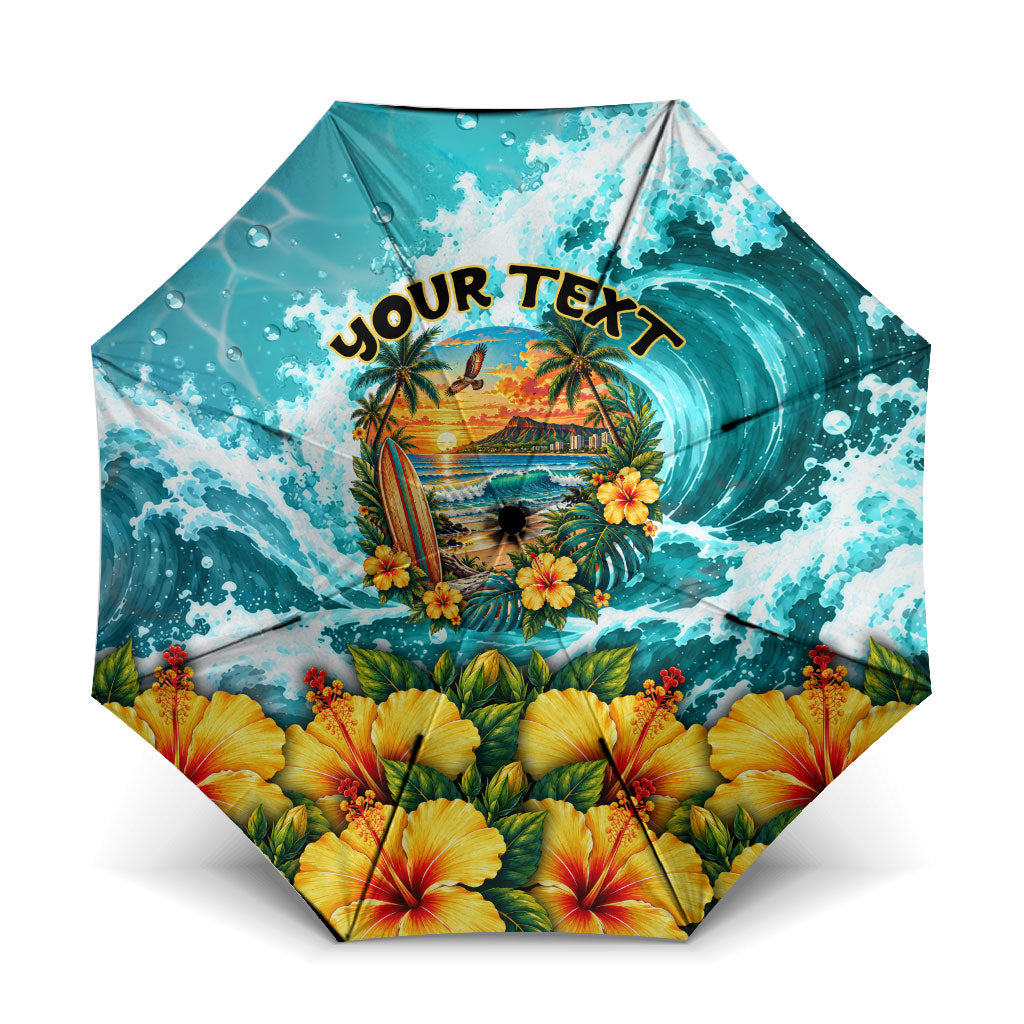 Personalized Hawaii 60th Birthday Eagle Umbrella Tropical Sunset Beach Hibiscus Ocean Wave