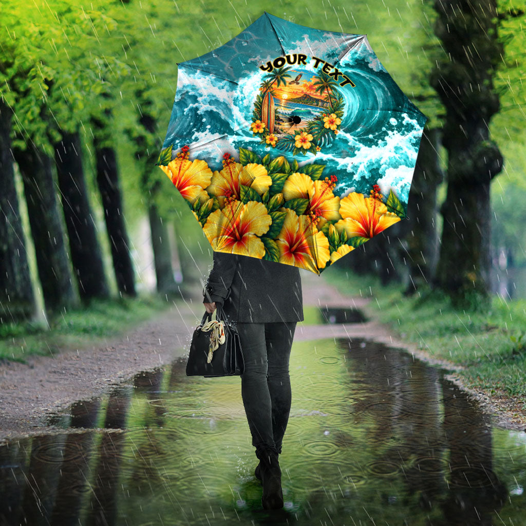 Personalized Hawaii 60th Birthday Eagle Umbrella Tropical Sunset Beach Hibiscus Ocean Wave