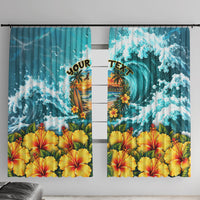 Personalized Hawaii 60th Birthday Eagle Window Curtain Tropical Sunset Beach Hibiscus Ocean Wave
