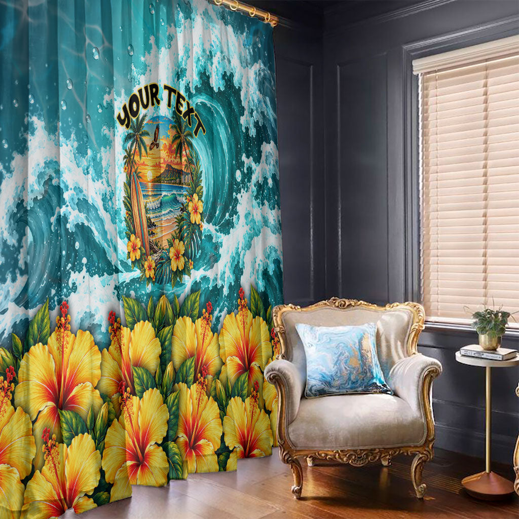 Personalized Hawaii 60th Birthday Eagle Window Curtain Tropical Sunset Beach Hibiscus Ocean Wave