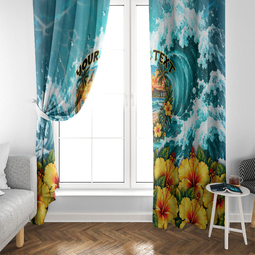 Personalized Hawaii 60th Birthday Eagle Window Curtain Tropical Sunset Beach Hibiscus Ocean Wave