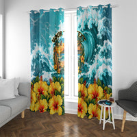 Personalized Hawaii 60th Birthday Eagle Window Curtain Tropical Sunset Beach Hibiscus Ocean Wave