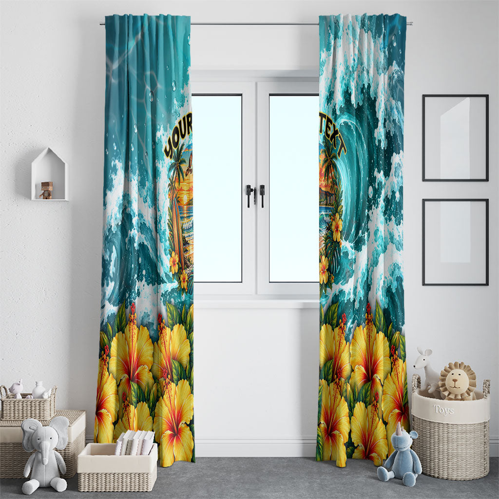 Personalized Hawaii 60th Birthday Eagle Window Curtain Tropical Sunset Beach Hibiscus Ocean Wave