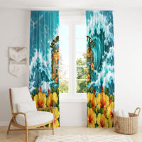 Personalized Hawaii 60th Birthday Eagle Window Curtain Tropical Sunset Beach Hibiscus Ocean Wave