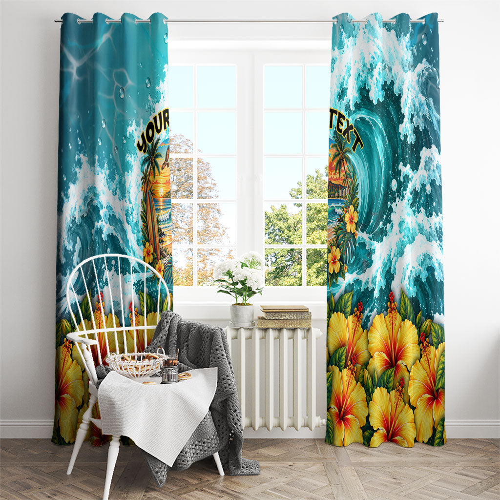 Personalized Hawaii 60th Birthday Eagle Window Curtain Tropical Sunset Beach Hibiscus Ocean Wave