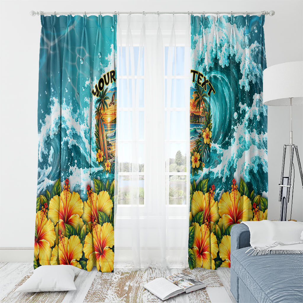 Personalized Hawaii 60th Birthday Eagle Window Curtain Tropical Sunset Beach Hibiscus Ocean Wave