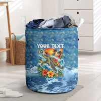 Personalized Hawaii 60th Birthday Sea Turtle Laundry Basket Tropical Ocean Wave Floral Surfboard