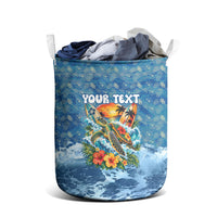 Personalized Hawaii 60th Birthday Sea Turtle Laundry Basket Tropical Ocean Wave Floral Surfboard