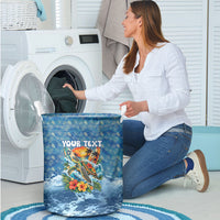 Personalized Hawaii 60th Birthday Sea Turtle Laundry Basket Tropical Ocean Wave Floral Surfboard