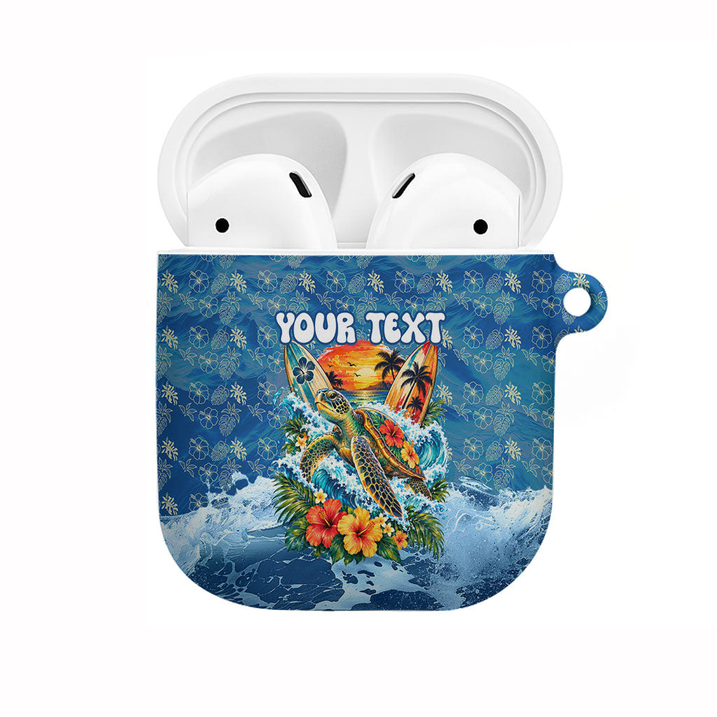 Personalized Hawaii 60th Birthday Sea Turtle AirPods Case Tropical Ocean Wave Floral Surfboard