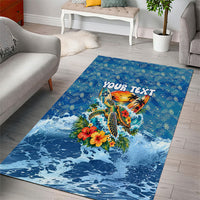 Personalized Hawaii 60th Birthday Sea Turtle Area Rug Tropical Ocean Wave Floral Surfboard TS04 - Polynesian Pride
