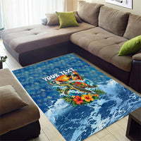 Personalized Hawaii 60th Birthday Sea Turtle Area Rug Tropical Ocean Wave Floral Surfboard TS04 - Polynesian Pride