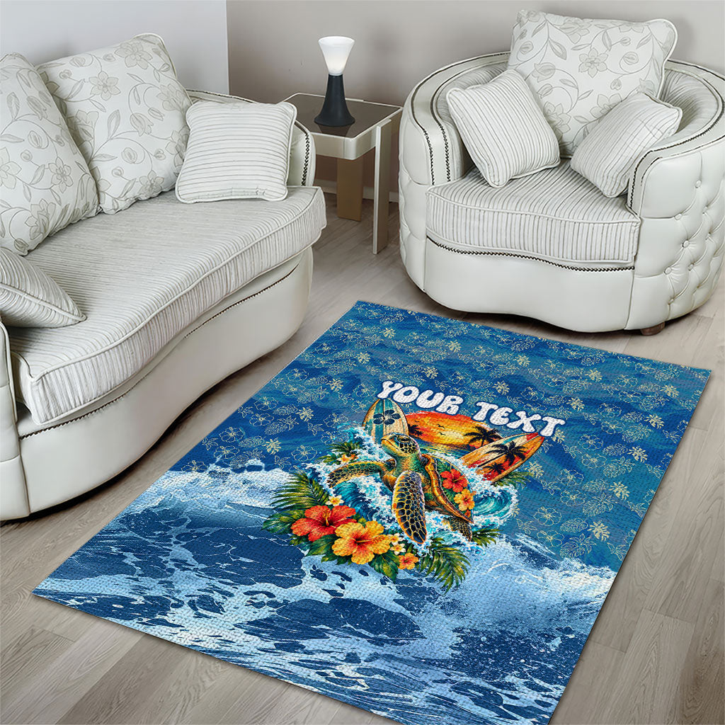 Personalized Hawaii 60th Birthday Sea Turtle Area Rug Tropical Ocean Wave Floral Surfboard TS04 - Polynesian Pride