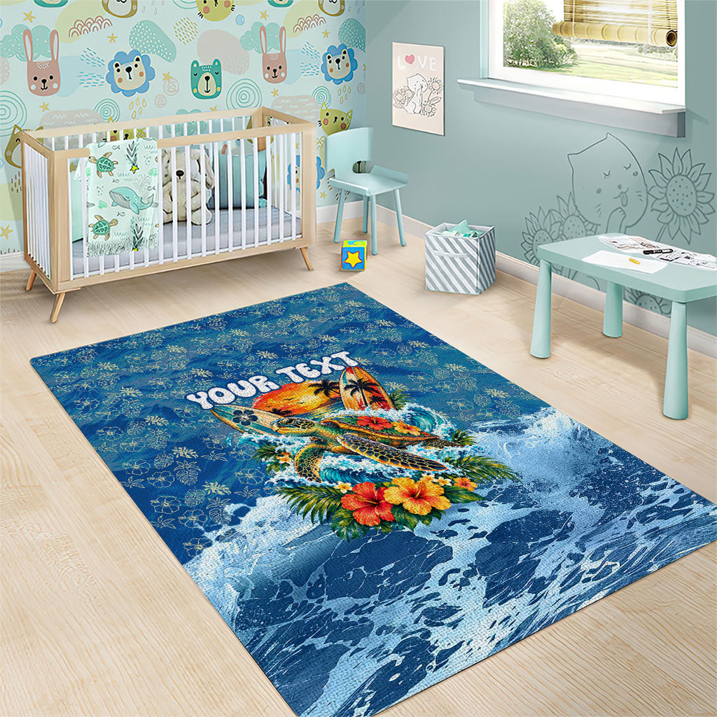 Personalized Hawaii 60th Birthday Sea Turtle Area Rug Tropical Ocean Wave Floral Surfboard TS04 - Polynesian Pride