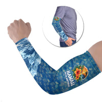 Personalized Hawaii 60th Birthday Sea Turtle Arm Sleeves Tropical Ocean Wave Floral Surfboard TS04 Set of 2 Blue Yellow - Polynesian Pride