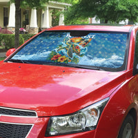 Personalized Hawaii 60th Birthday Sea Turtle Auto Sun Shade Tropical Ocean Wave Floral Surfboard TS04 - Polynesian Pride