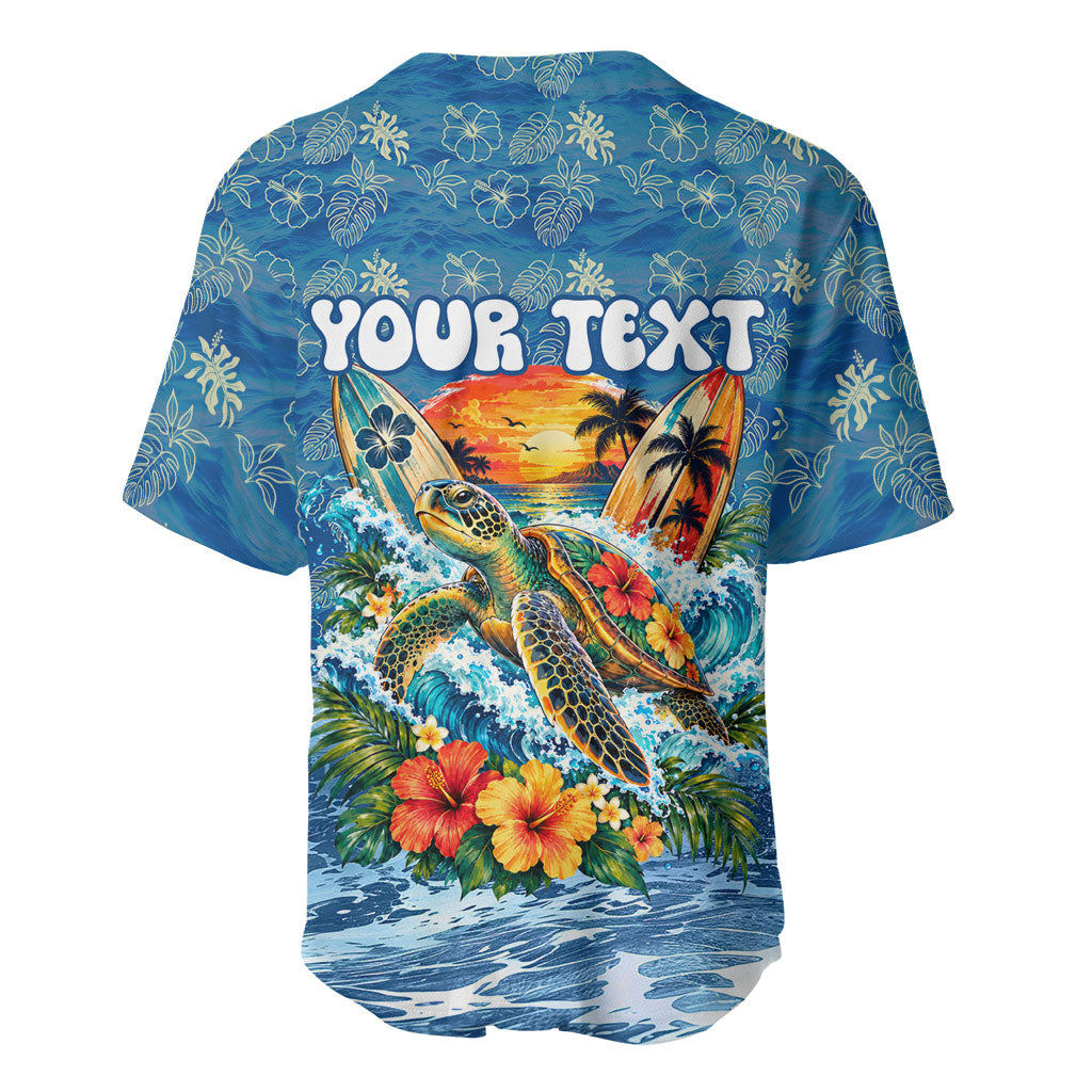 Personalized Hawaii 60th Birthday Sea Turtle Baseball Jersey Tropical Ocean Wave Floral Surfboard