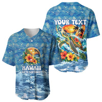 Personalized Hawaii 60th Birthday Sea Turtle Baseball Jersey Tropical Ocean Wave Floral Surfboard