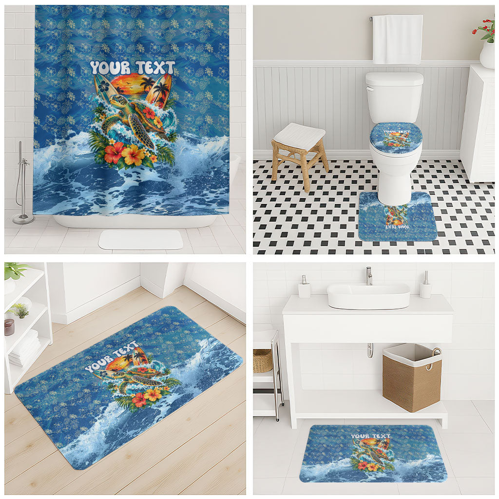 Personalized Hawaii 60th Birthday Sea Turtle Bathroom Set Tropical Ocean Wave Floral Surfboard