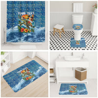 Personalized Hawaii 60th Birthday Sea Turtle Bathroom Set Tropical Ocean Wave Floral Surfboard