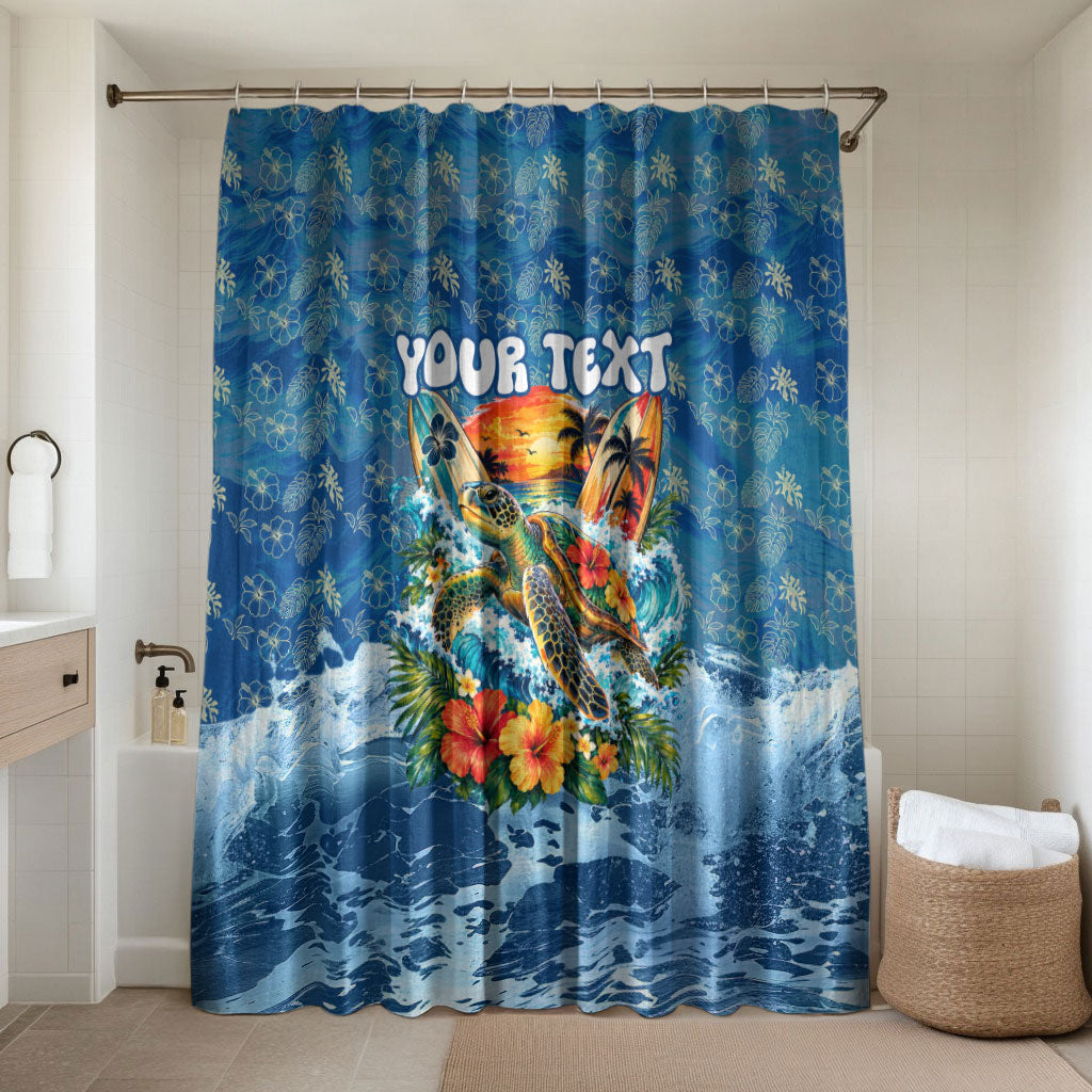 Personalized Hawaii 60th Birthday Sea Turtle Bathroom Set Tropical Ocean Wave Floral Surfboard