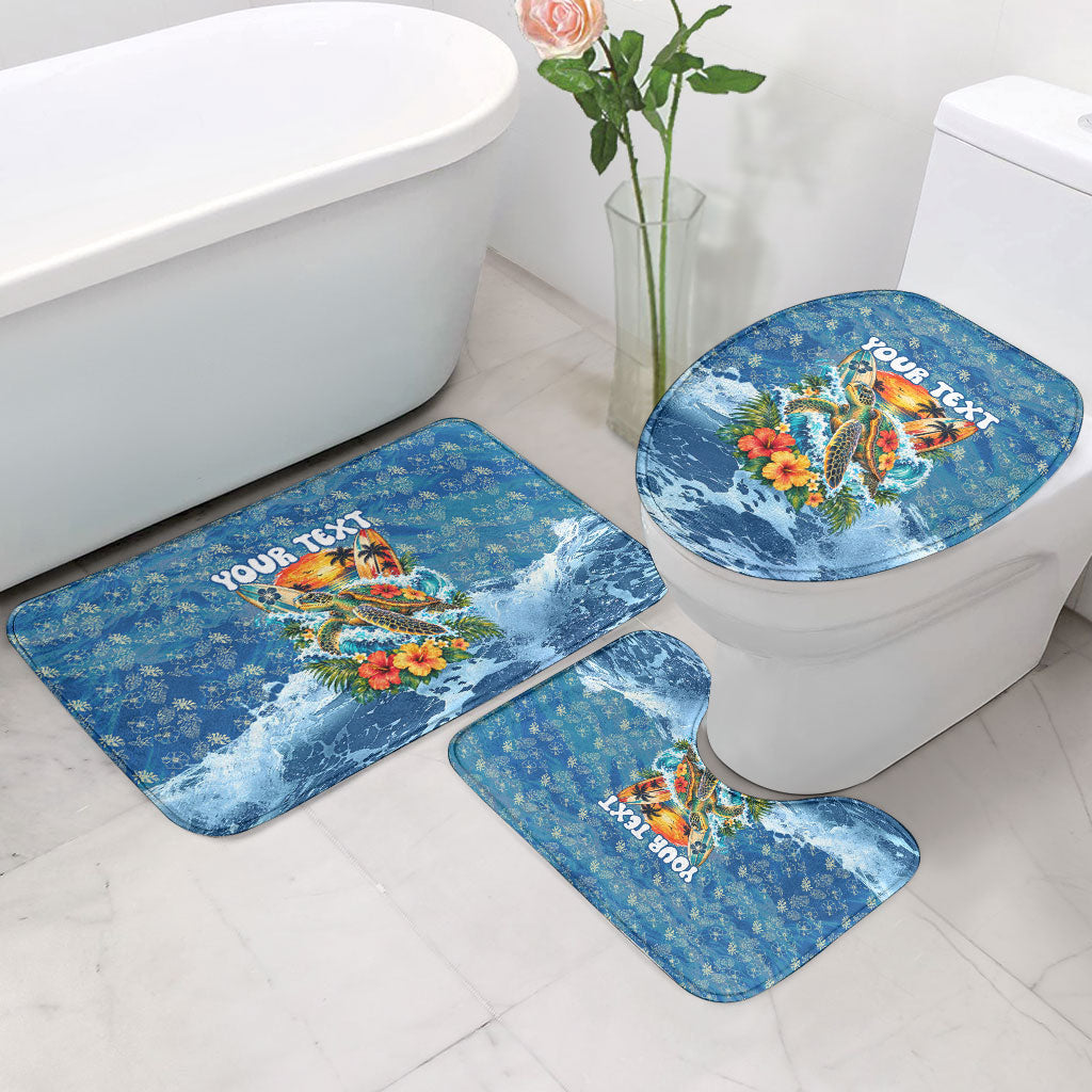 Personalized Hawaii 60th Birthday Sea Turtle Bathroom Set Tropical Ocean Wave Floral Surfboard
