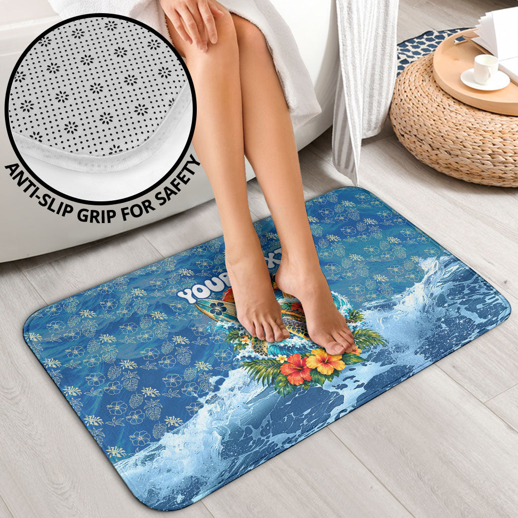 Personalized Hawaii 60th Birthday Sea Turtle Bathroom Set Tropical Ocean Wave Floral Surfboard
