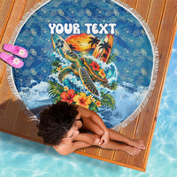 Personalized Hawaii 60th Birthday Sea Turtle Beach Blanket Tropical Ocean Wave Floral Surfboard